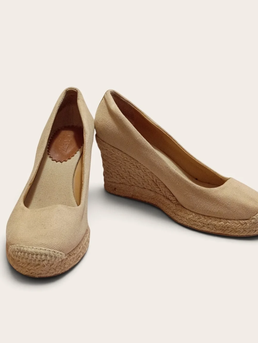 J. Crew Beige Canvas Espadrille Wedges
